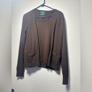LRL Ralph Lauren Brown 2 layer Cardigan with a sleeveless top underneath size L